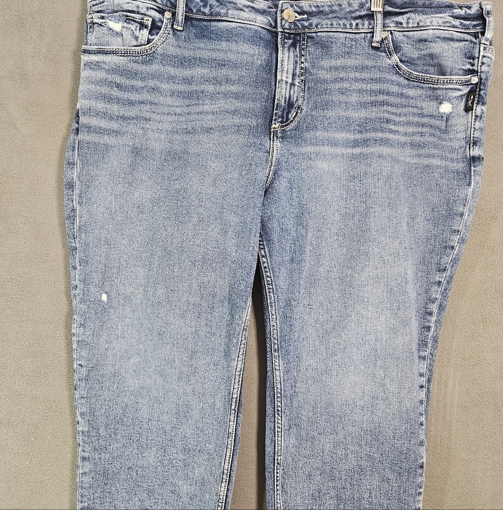 Silver Jeans Womens Plus 22W Elyse Capri Jean Destressed Stretch